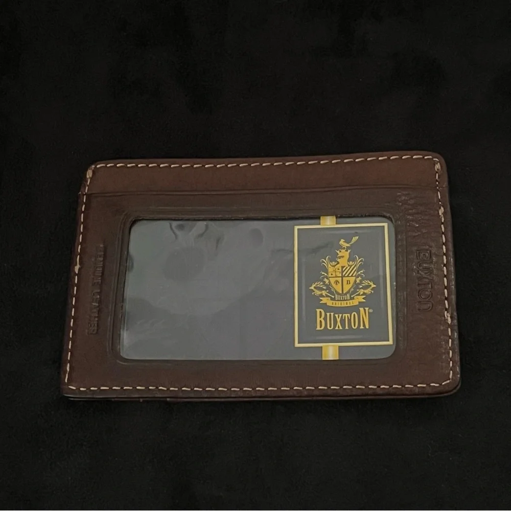 Vintage Buxton Brown Credit Card Wallet Genuine Leather w/ Money Clip